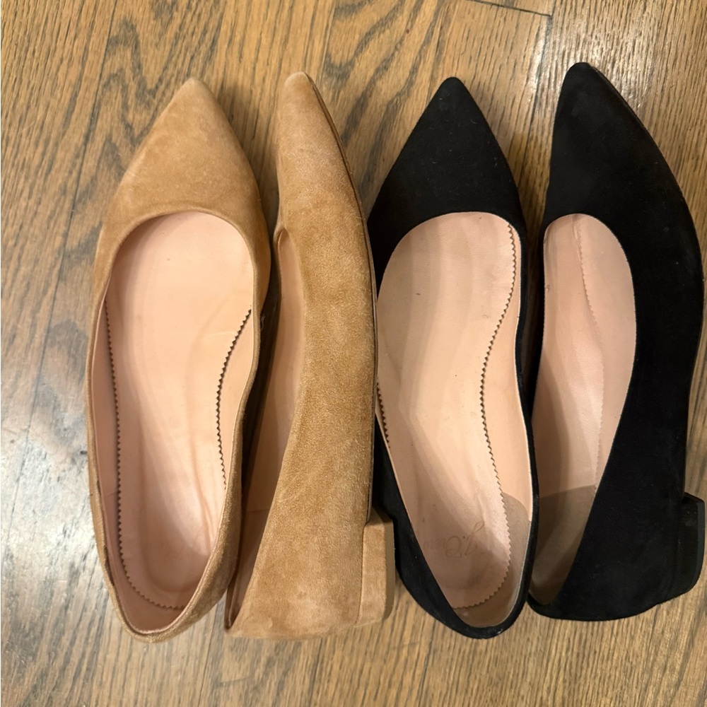 J.Crew Suede Pointed Toe Flats- 2 pair size 7 (black and tan color)